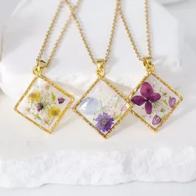 Náhrdelník s pravými květy – kolekce Florea Diy viola dark
