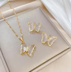  motýlí set naušnice s řetízkem zirkon 