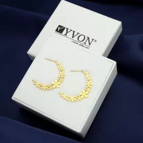 Pozlacené náušnice z nerezové oceli E98552z od YVON -květinové půlkruhy