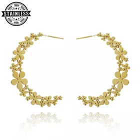 Pozlacené náušnice z nerezové oceli E98552z od YVON -květinové půlkruhy