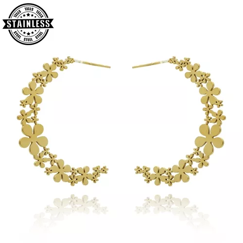 Pozlacené náušnice z nerezové oceli E98552z od YVON -květinové půlkruhy