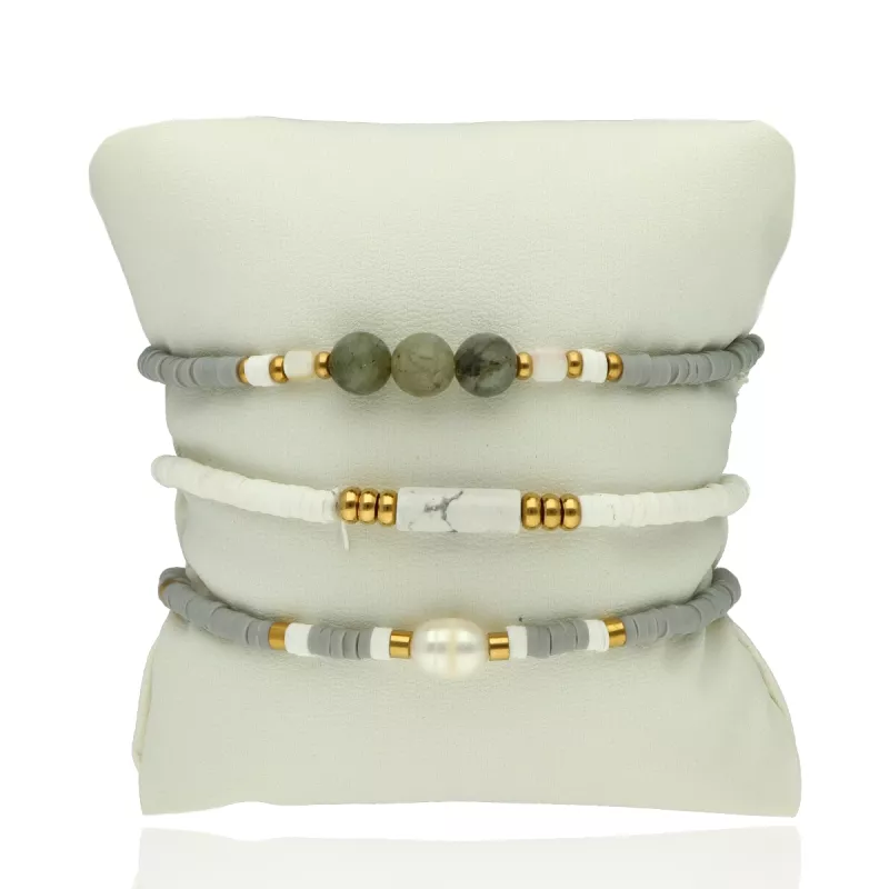 Sada náramků SUMMER TIME B98744 od YVON, šedo bílá, hypoalergenní